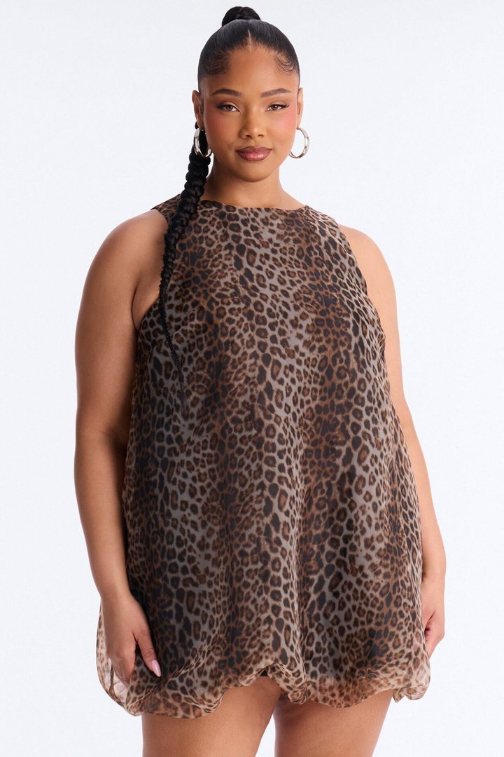 Maribel Lace Up Chiffon Mini Dress - Leopard