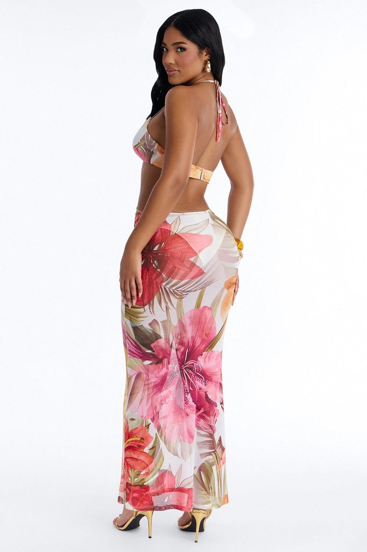 Gone Tropical Cut Out Mesh Maxi Dress - Pink/combo