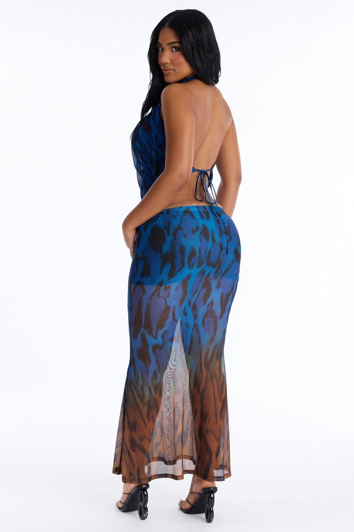Savage Aura Leopard Mesh Skirt Set - Blue/combo