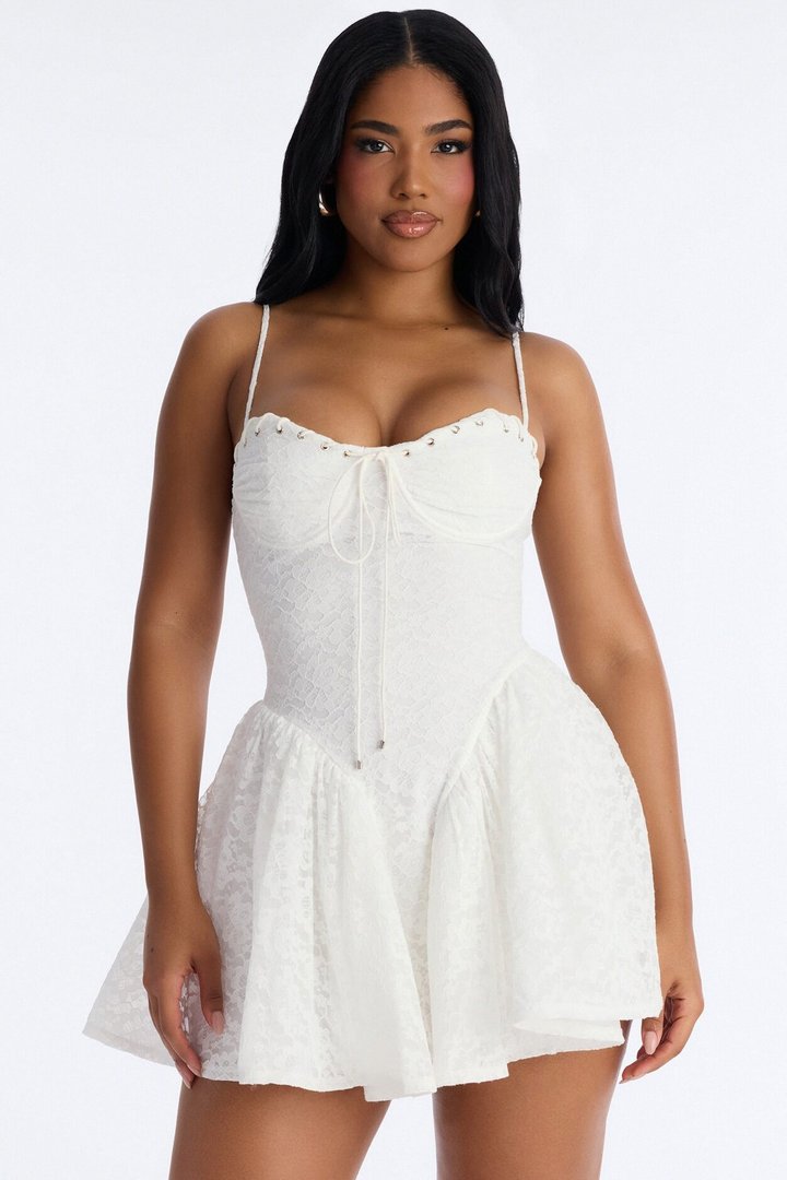 Lana Pleated Lace Mini Dress - White