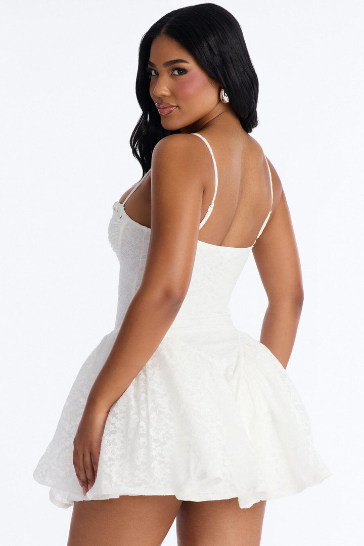 Lana Pleated Lace Mini Dress - White