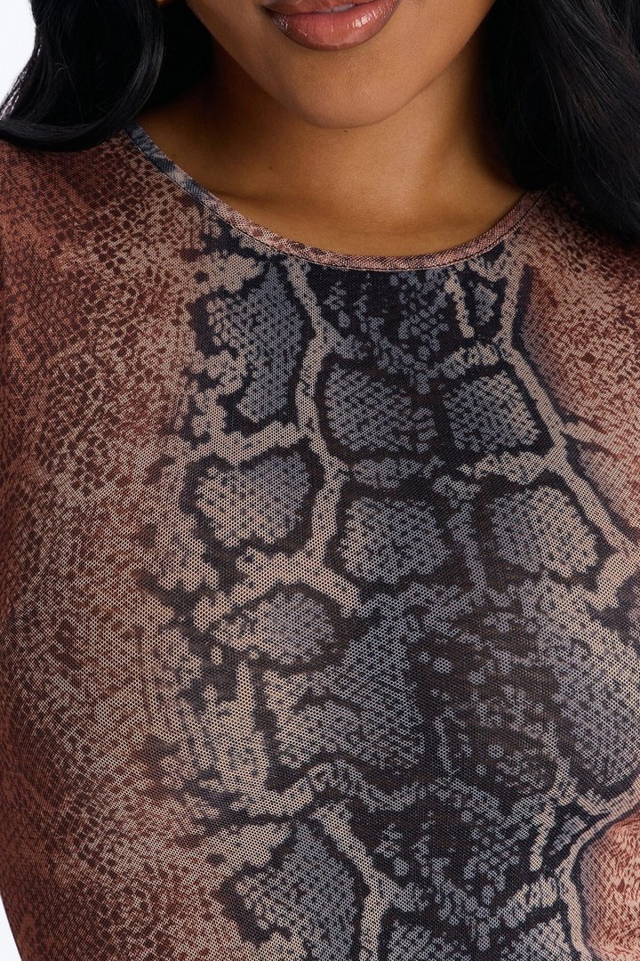 The Moment Mesh Maxi Dress - Brown/combo