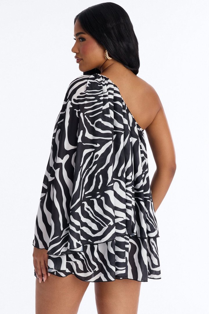 Mallory Cape Chiffon Mini Dress - Black/White