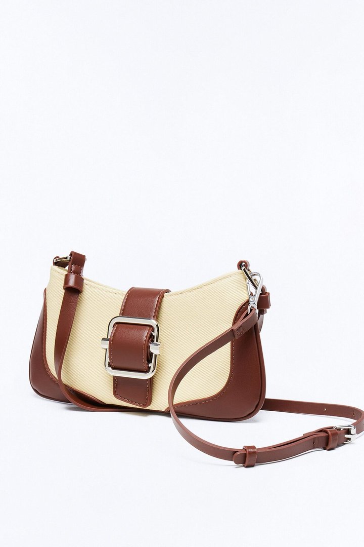 Soft Touch Canvas Shoulder Handbag - Brown/combo