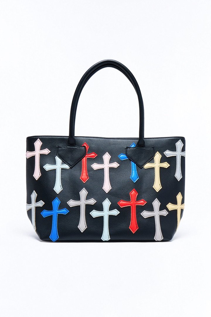 Most Faithful Shopper Faux Leather Tote - Black/combo