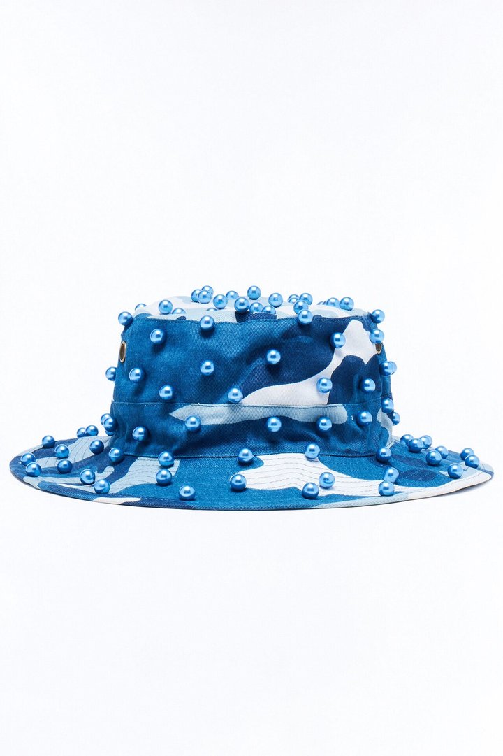 Camo Pearled Bucket Hat - Blue/combo