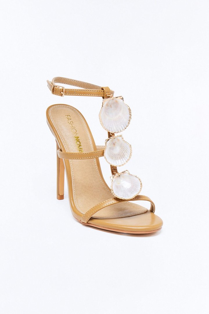 Shell Ankle Strap Stiletto Heels - Khaki