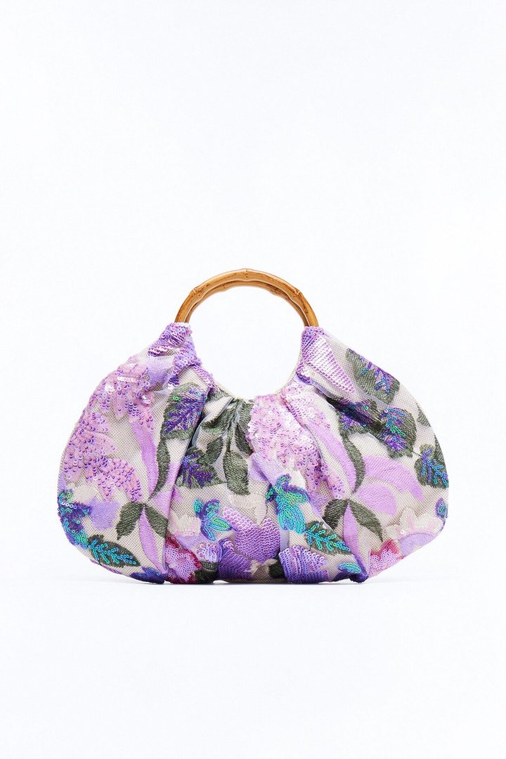 Lavender Fields Sequin Satchel Handbag - Purple/combo