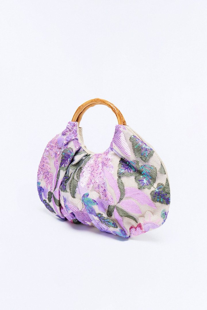 Lavender Fields Sequin Satchel Handbag - Purple/combo