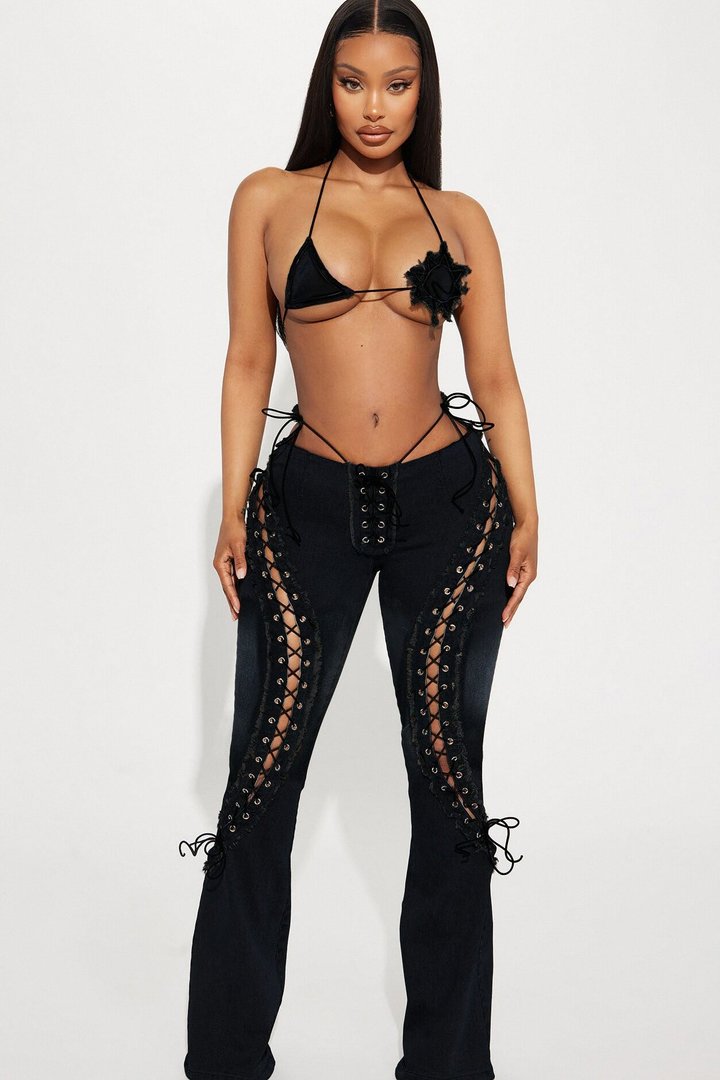 Moon Rising Washed Denim Pant Set - Black