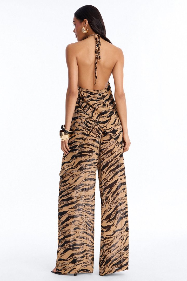 Zaya Halter Chiffon Pant Set - Black/combo