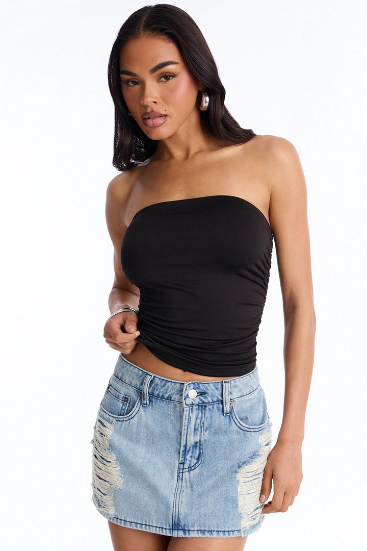 Taylor Ruched Strapless Tube Top - Black