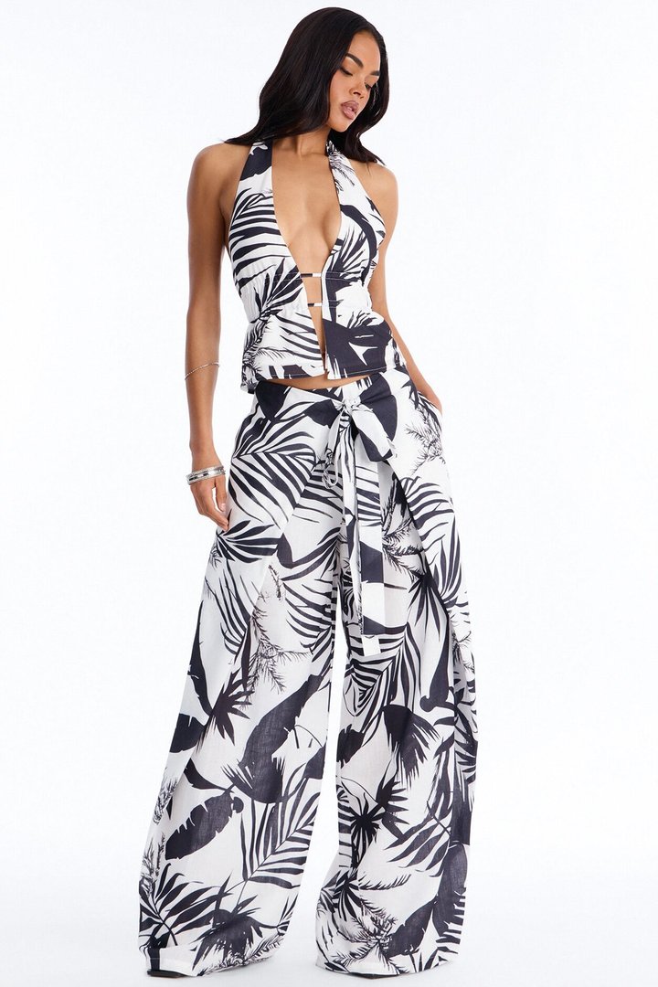 Miriam Halter Wrap Pant Set - White/Black