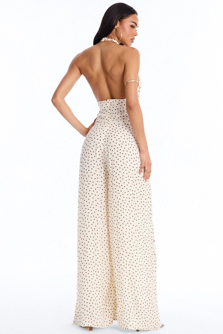 Darcy Polka Dot Halter Jumpsuit - Cream/combo