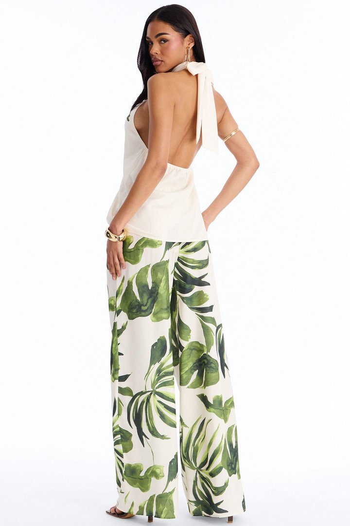 For The Moment Tropical Halter Pant Set - Green/combo