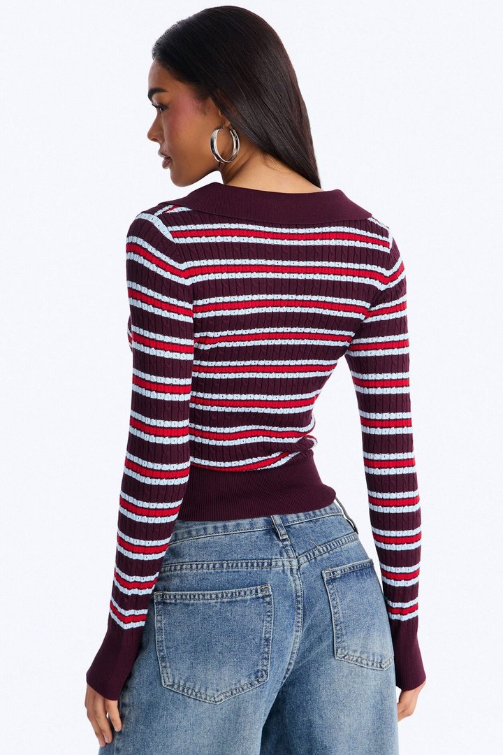 Settle Down Striped Sweater Top - Brown/combo