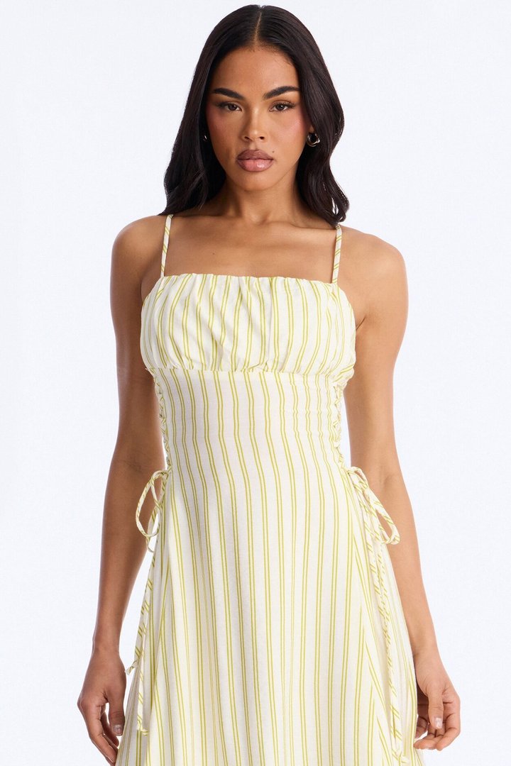 Claire Lace Up Pinstripe Midi Dress - Sage/combo