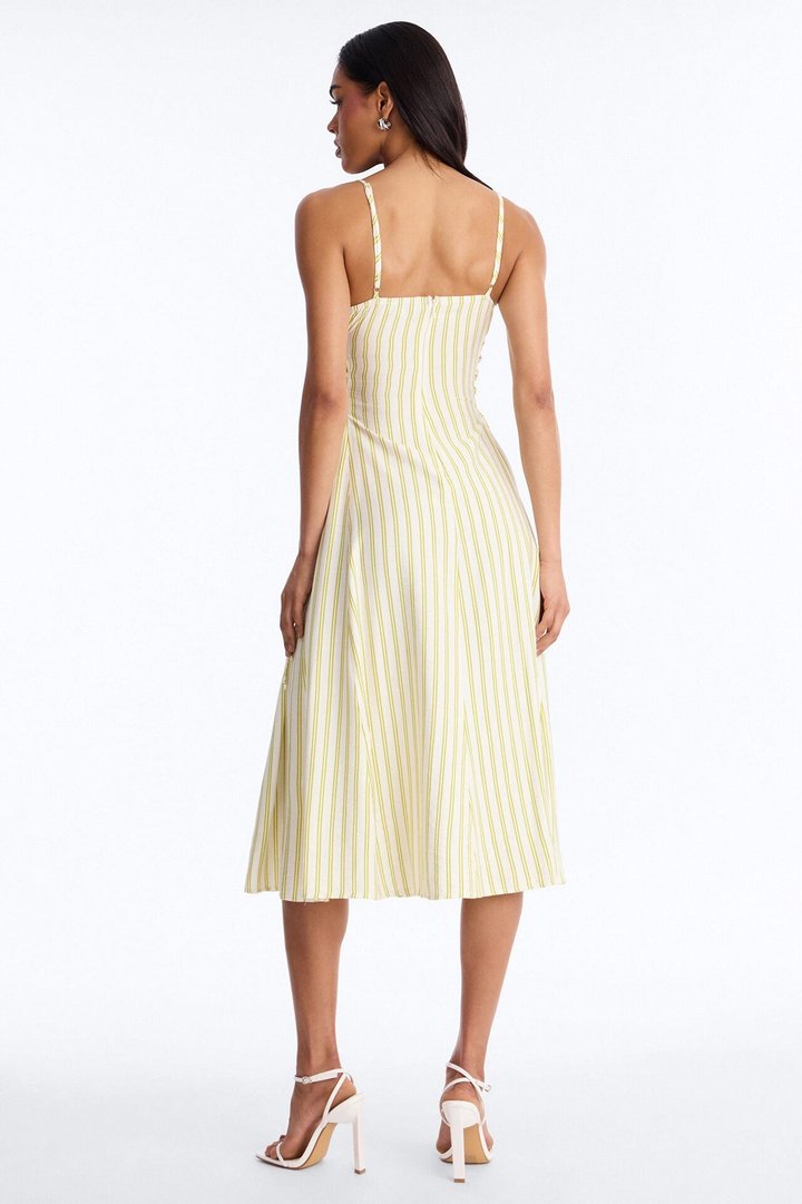 Claire Lace Up Pinstripe Midi Dress - Sage/combo