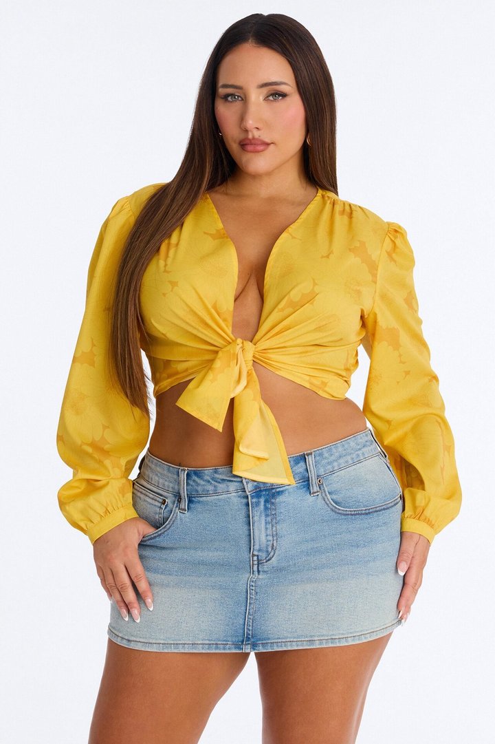 Summer Breeze Therapy Floral Satin Top - Yellow