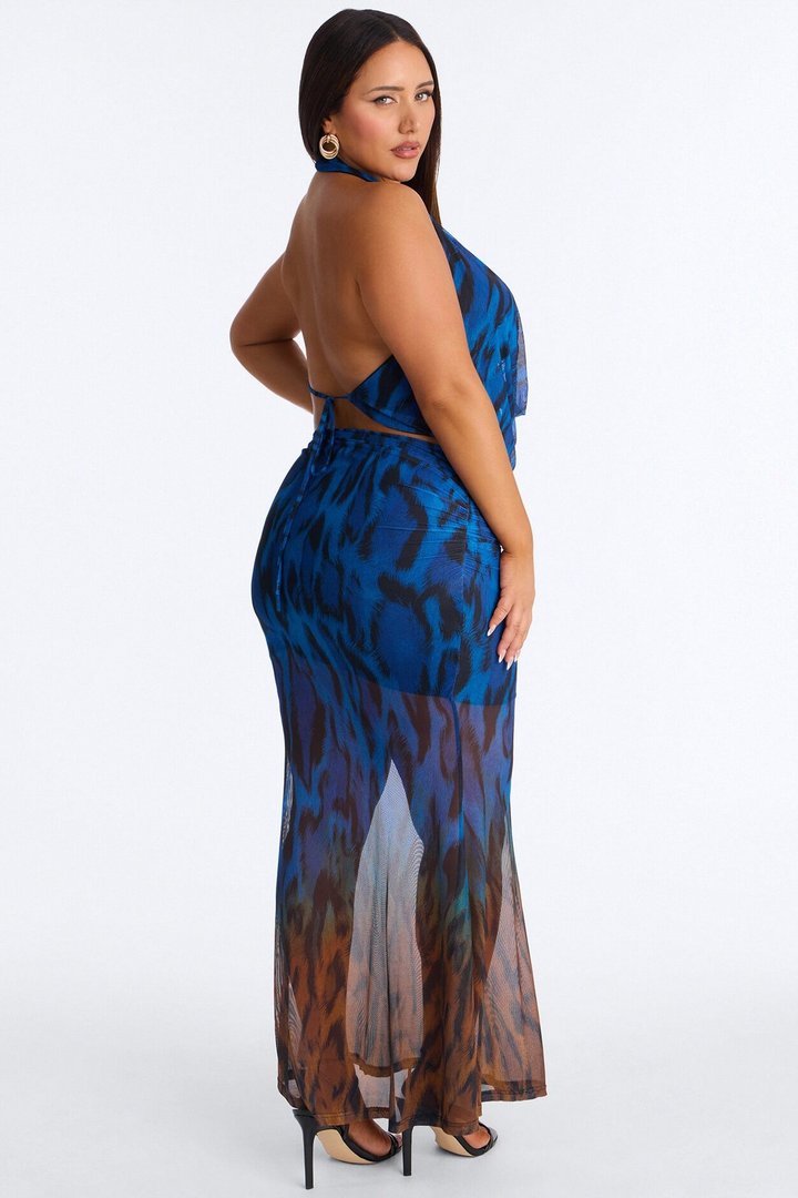 Savage Aura Leopard Mesh Skirt Set - Blue/combo
