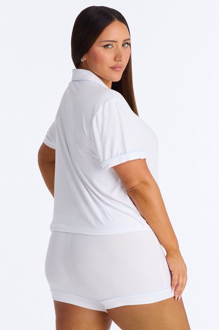 Bride Notch Collar PJ Short Set - White/Blue