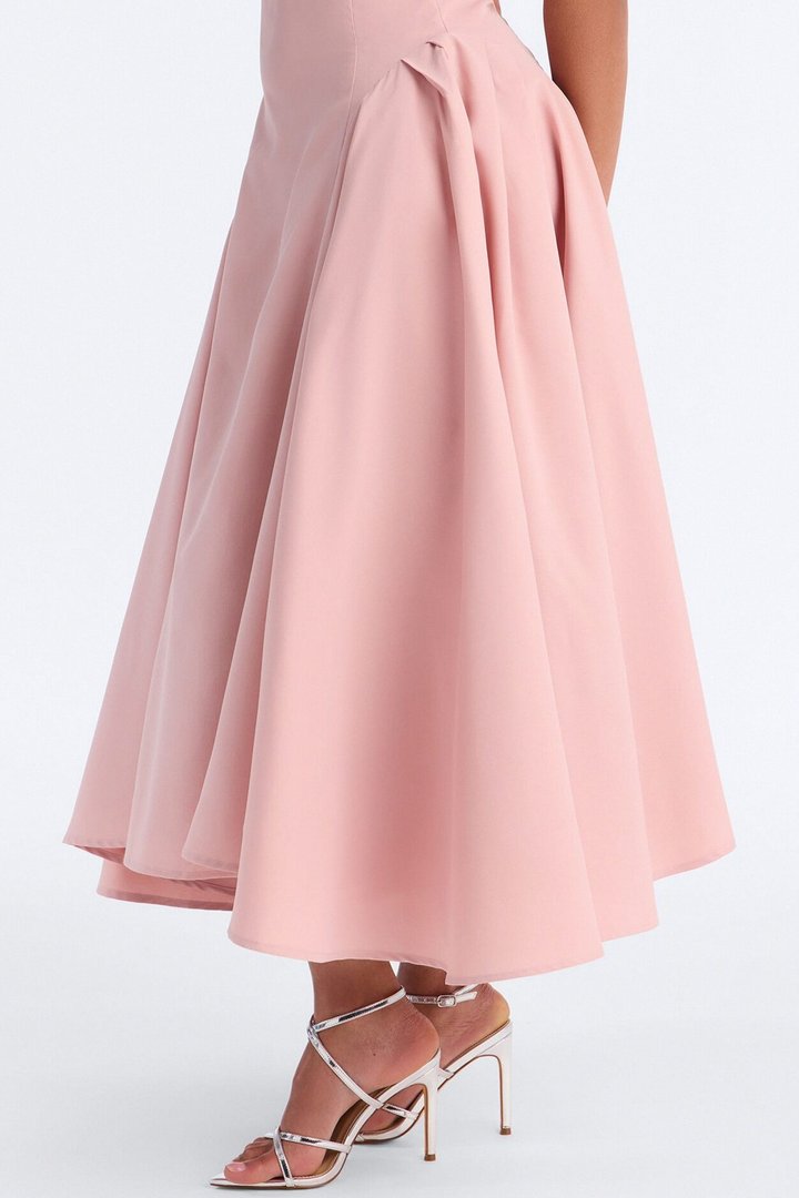 Chelsea Off Shoulder Pleated Midi Dress - Mauve