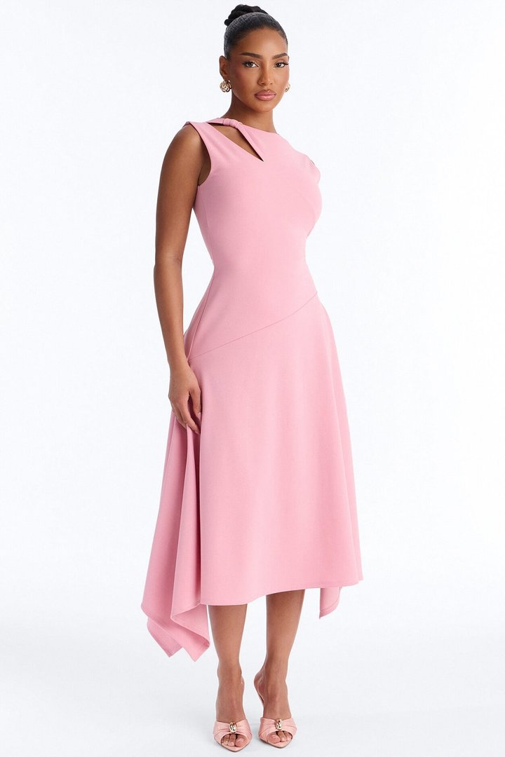 Ninna Asymmetrical Midi Dress - Blush