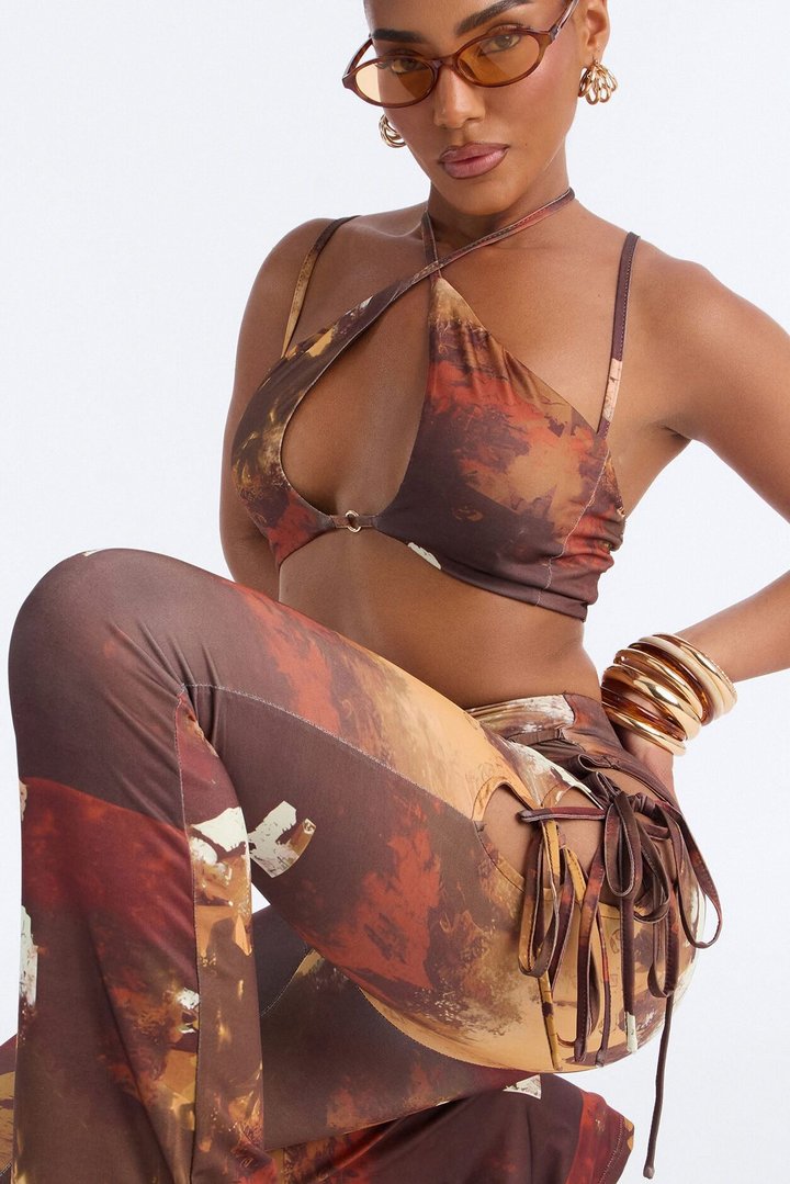 Adaline Halter Pant Set - Brown Combo