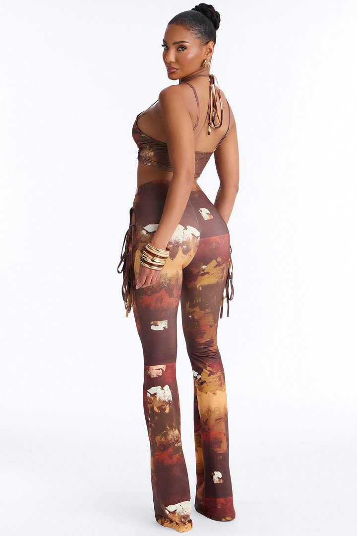 Adaline Halter Pant Set - Brown Combo