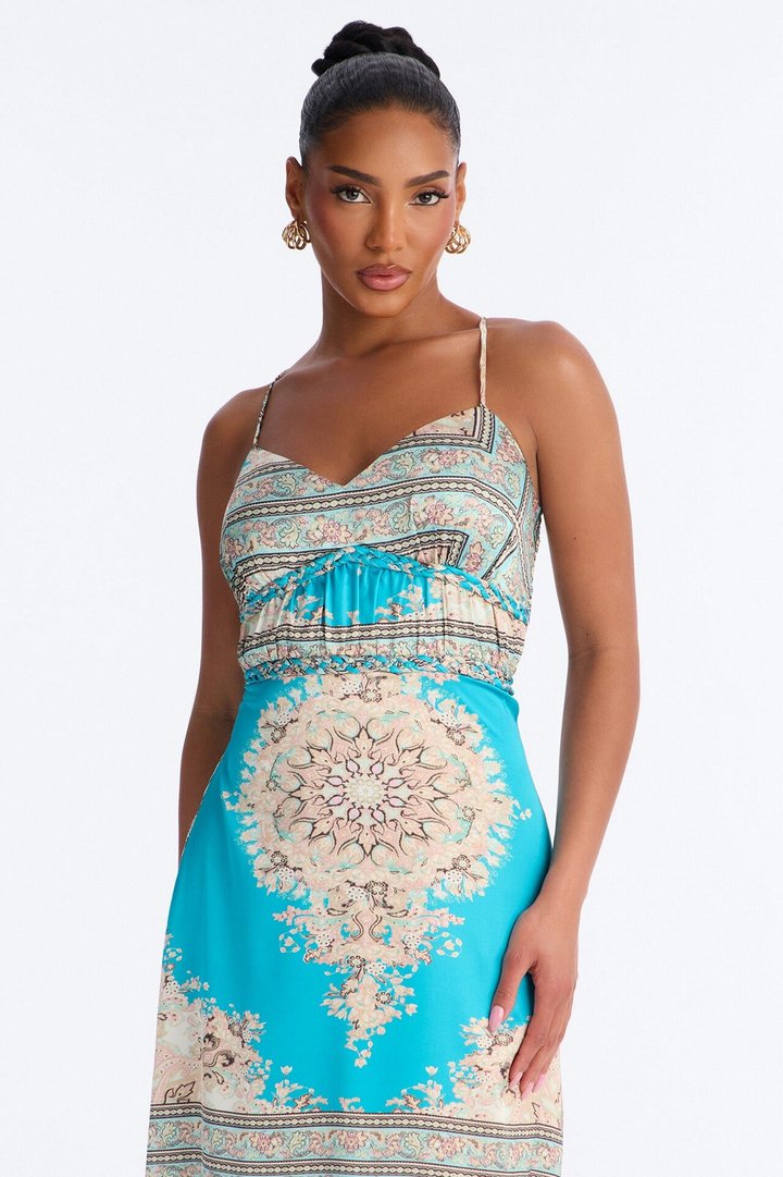 Hannah Printed Satin Maxi Dress - Blue/combo