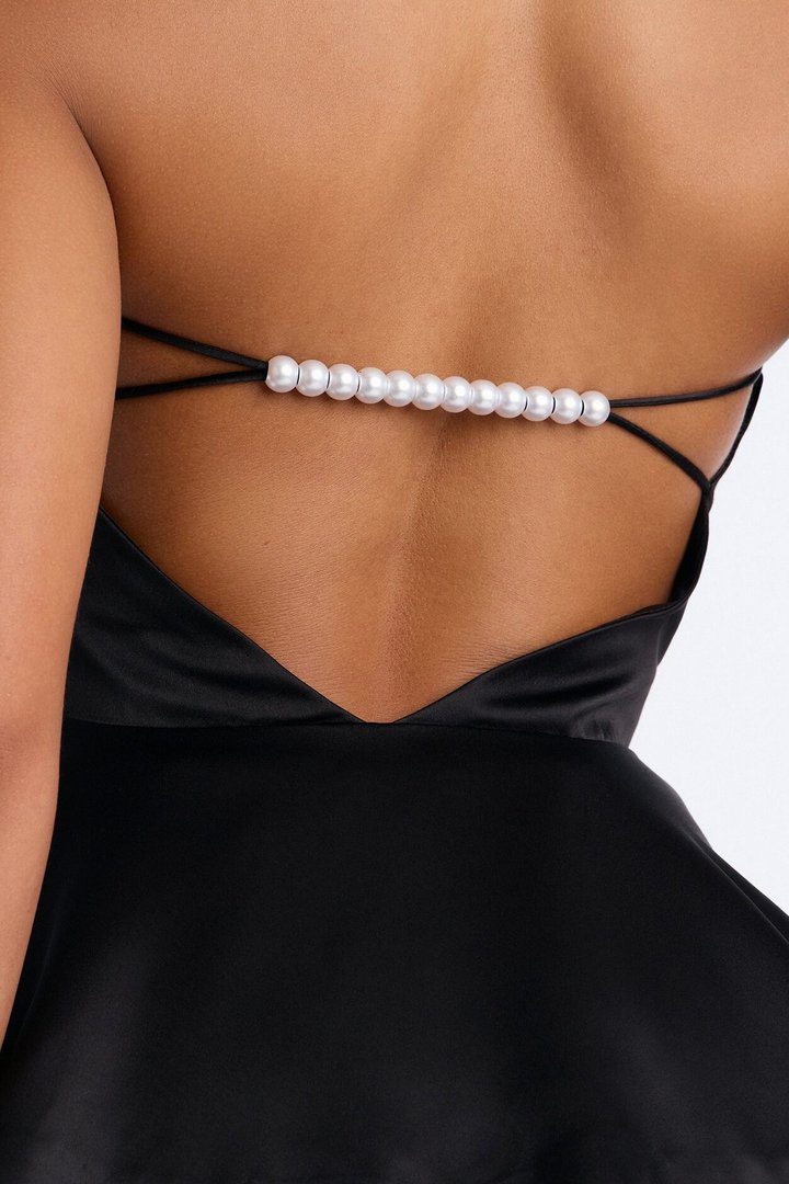 Playful Satin Strapless Top - Black