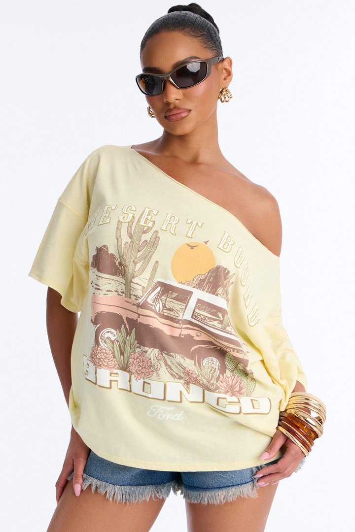 Bronco Off Shoulder Cropped Tee - Butter Yellow