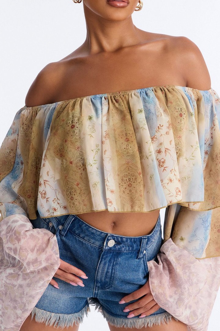 Part of The Job Ruffle Off Shoulder Chiffon Top - Multi Color