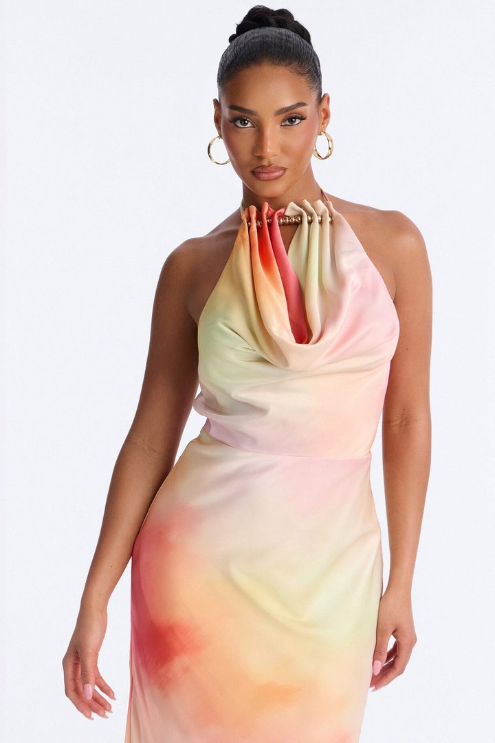 Layla Cowl Backless Satin Maxi Dress - Pink/combo