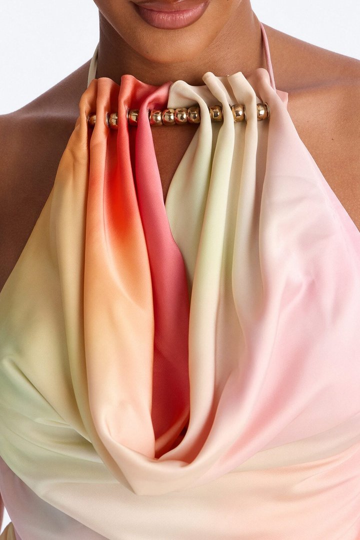 Layla Cowl Backless Satin Maxi Dress - Pink/combo