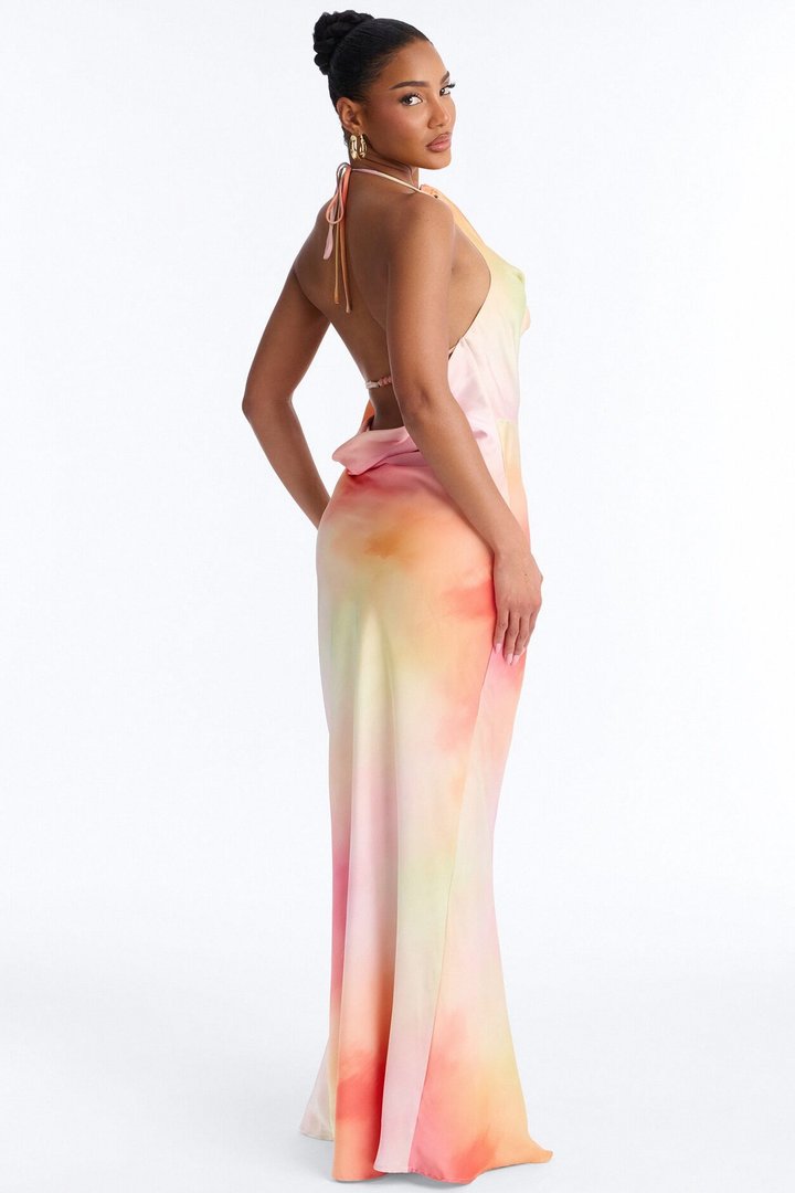 Layla Cowl Backless Satin Maxi Dress - Pink/combo