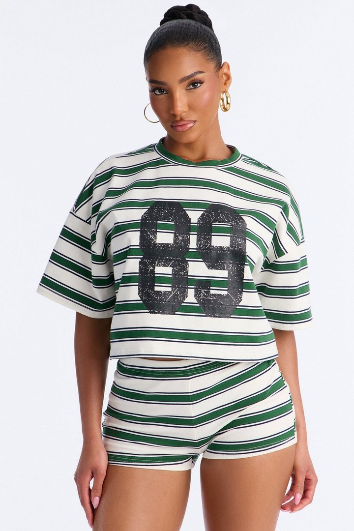 89' Vibes Striped Short Set - Green/combo