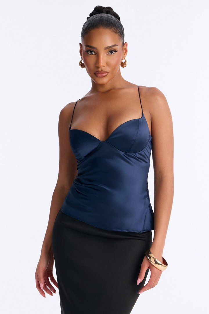 I'm The Masterpiece Satin Top - Navy