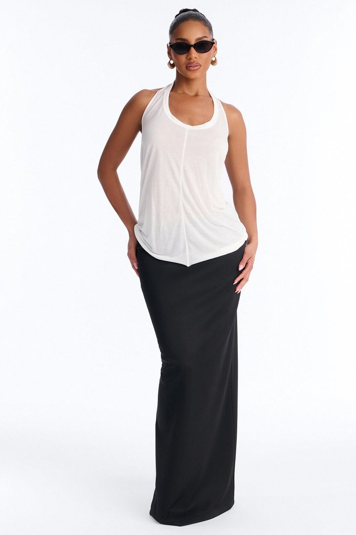 Cameron Sheer Scoop Neck Halter Top - White