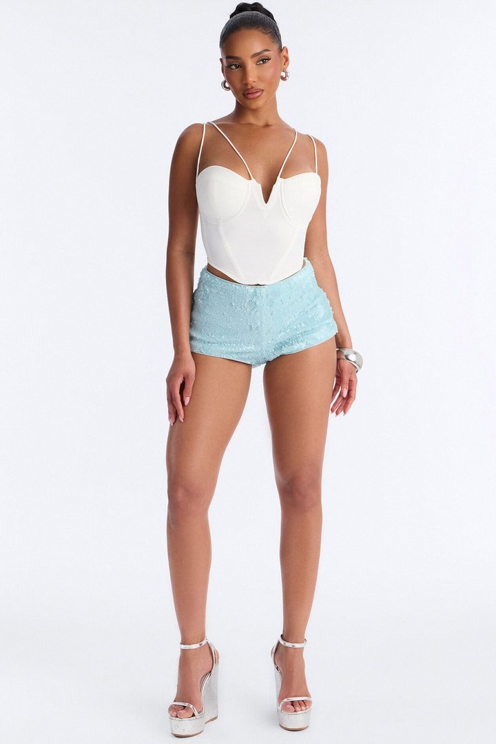 Alaina Sequin Embellished Micro Short 1″ - Blue