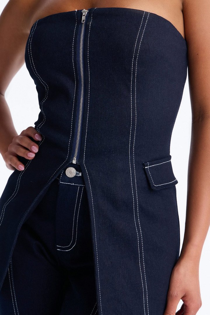Ex Factor Denim Capri Set - Dark Denim