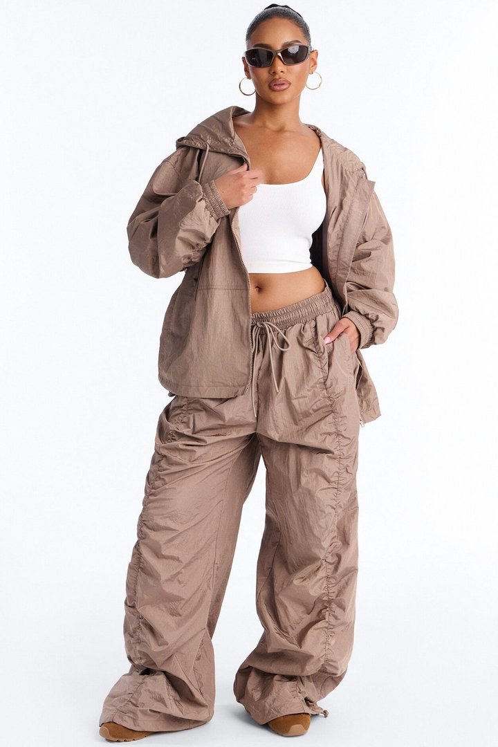 On The Move Oversized Windbreaker Hooded Jacket - Caffe