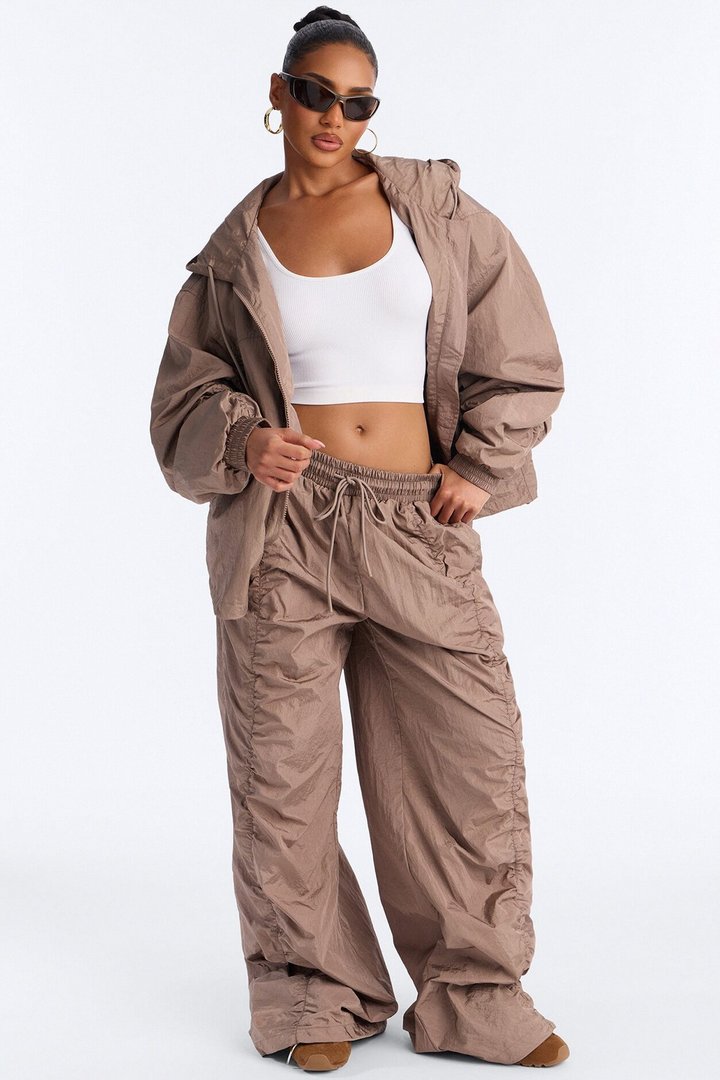 On The Move Oversized Windbreaker Jogger Pant - Caffe