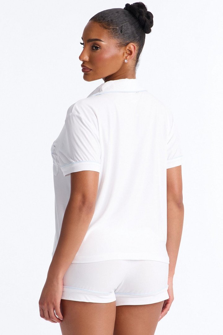 Bride Notch Collar PJ Short Set - White/Blue