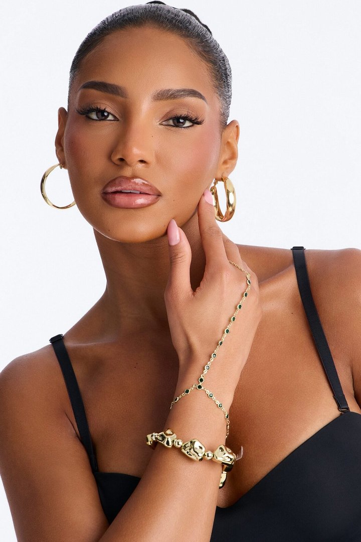 Emeril Beaded 3 Piece Hand Chain Bracelet Set - Gold/Green