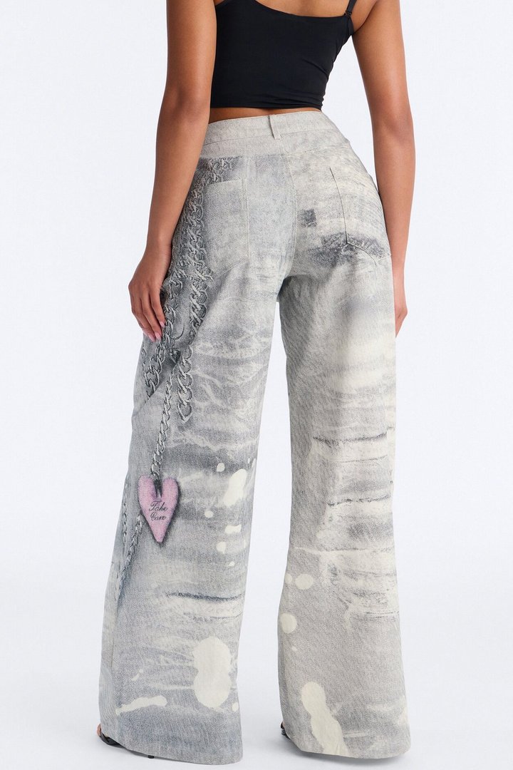 No Chances Wide Leg Low Rise Pant 32″ - Grey/combo