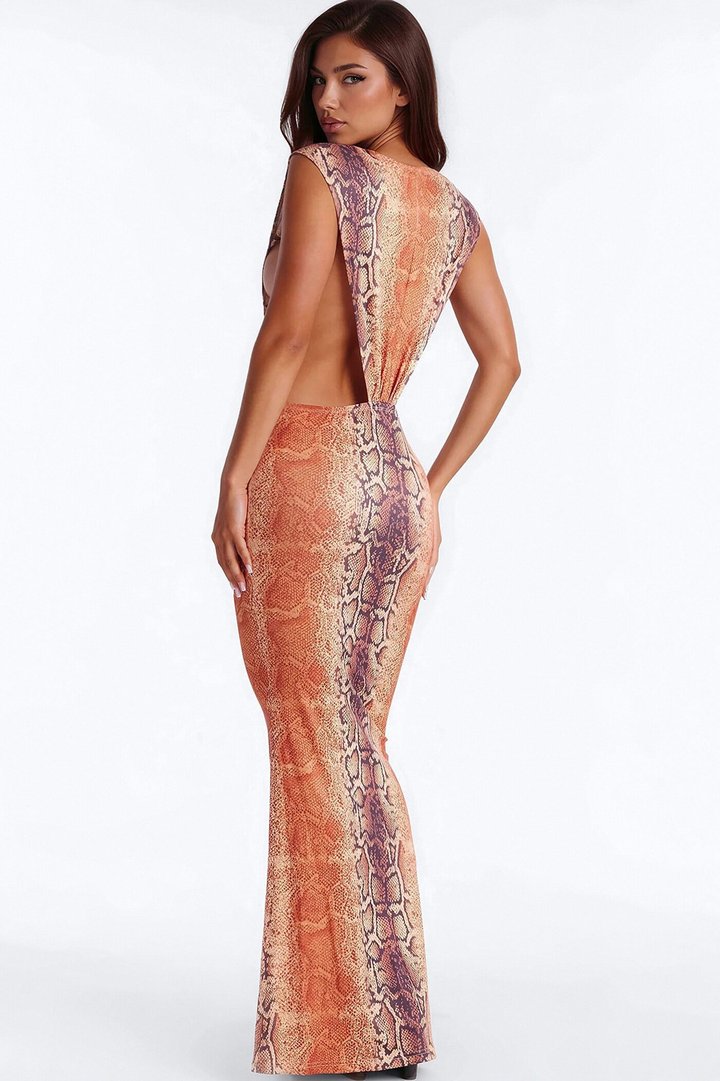 Unbothered Energy Cut Out Maxi Dress - Orange/combo