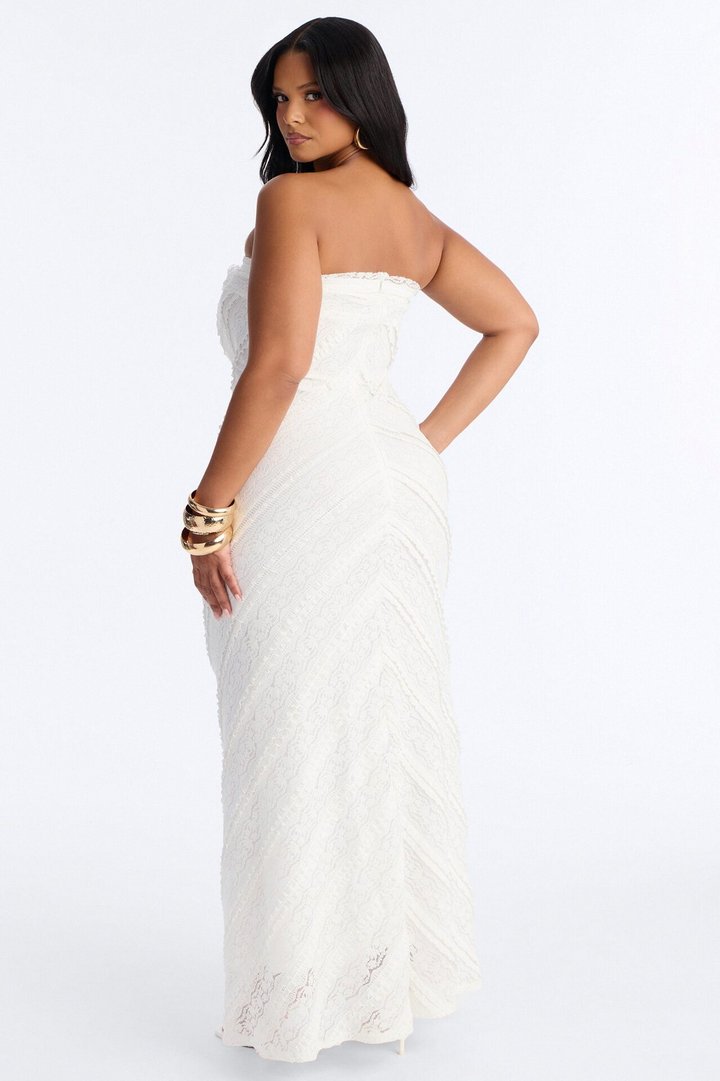 Laine Strapless Lace Maxi Dress - White