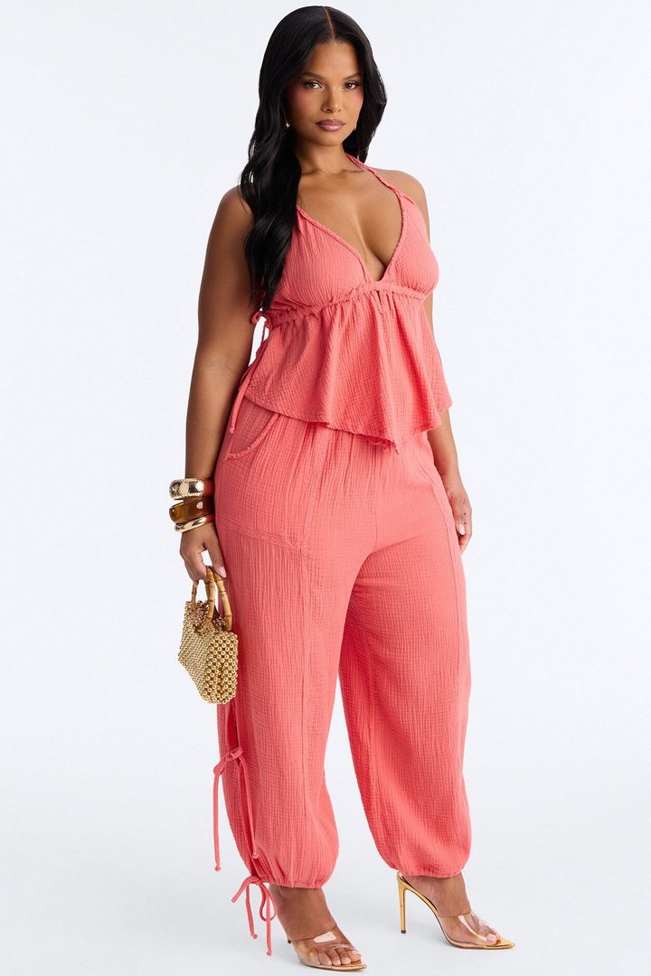 Azuki Balloon Pant Set - Coral