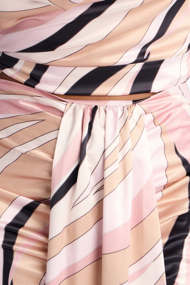 Untamed Abstract Satin Cowl Top And Head Scarf - Pink/combo